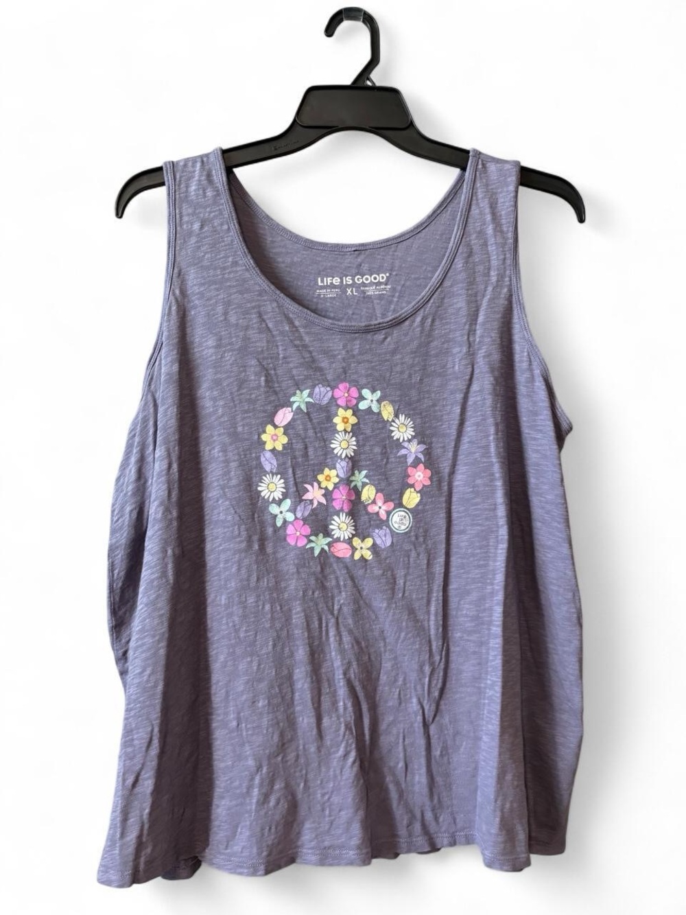 Life Is Good Purple Floral Peace Sign Tank